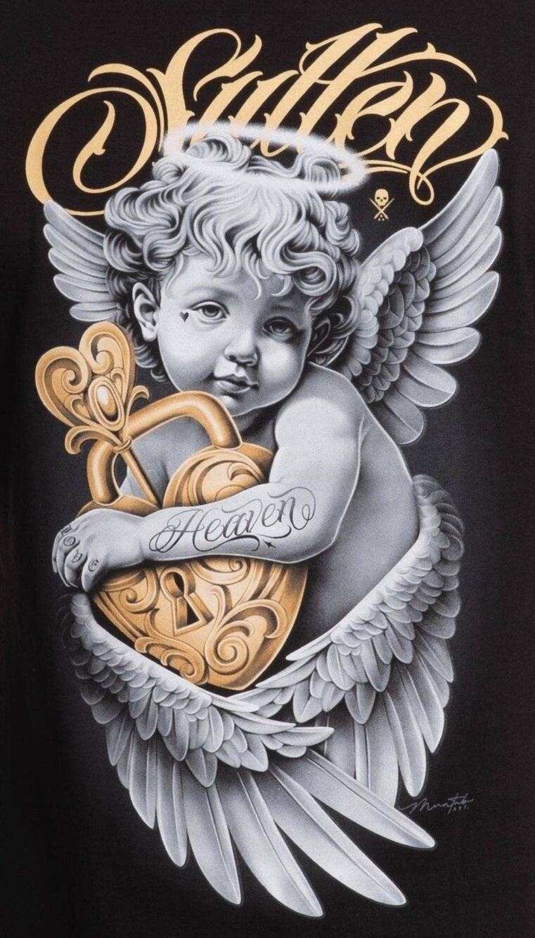 Sullen Art Collective Heavenly T Shirt Mens XL Black Angel Tattoo SCM7377 NWT